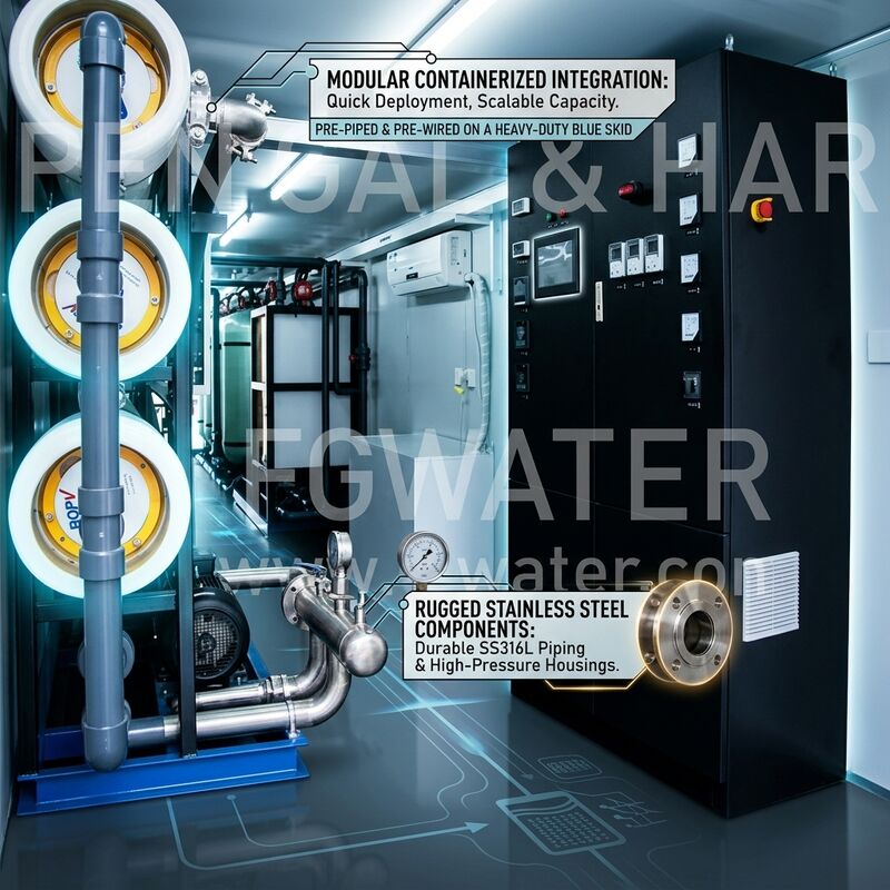 100 TPD Solar Hybrid Containerized RO Pure Water Equipment in 40ft Unit voor zeewater ontzilting